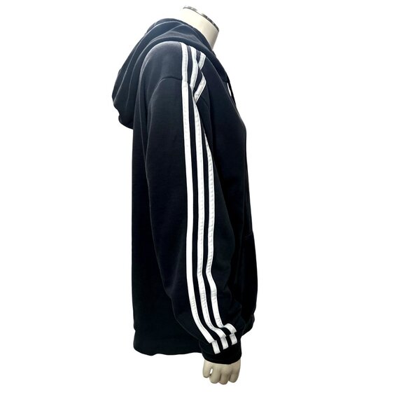 Adidas Black Hoodie White Stripes Kangaroo Pocket Drawstring Size Large Unisex - Picture 7 of 14